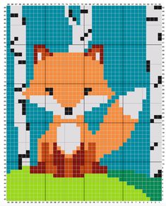 a cross stitch pattern with an image of a fox