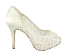 http://www.bellissimabridalshoes.com/bridal-shoes/ivory-wedding-shoes/Zoraida-By-Menbur  Zoraida by Menbur. A classic wedding shoes with a platform design and romantic update. The clean styling of the Zoraida is the perfect base for the up Classic Wedding Shoes, Lace Wedding Shoes, Dress Heels, Romantic Lace, Dress And Heels