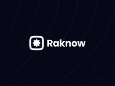 the raknow logo is shown on a dark blue background with white lines in the center