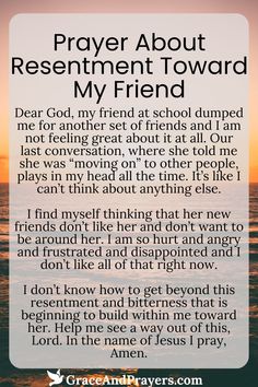 a poem with the words, prayer about resentment toward my friend on it