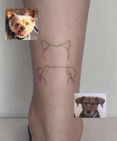 a dog's face is drawn on the side of a woman's leg