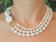 Pearl necklace will be one of the most beautiful piece of your jewelry collection. It is the combination of baroque freshwater pearl beads and white howlite beads. You can wear your necklace in your special days and in your daily life. You will draw all the attention to your pearl necklace and you will never want to settle with one as well. It is also a stylish gift for your friends on their special days. All of the necklaces will be sent in a gift box with free. So they will be ready to give as Choker Pearl, Pearl Jewelry Gift, Gemstone Necklaces, White Howlite, Pearl Necklaces, Freshwater Pearl Necklace, Textile Jewelry, Wedding Jewellery Necklace, Beaded Jewelry Patterns