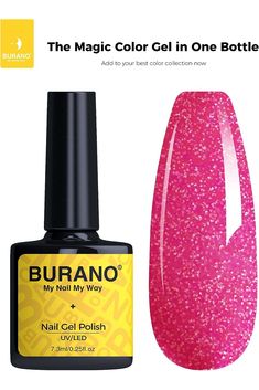 BURANO Reflective Gel Nail Polish, 7.3ml Reflective Diamond Nail Glitter Gel Polish, Sparkly Summer Color Gel Polish Holographic Glitters Shiny Gel Polish, Nail Art Manicure Salon DIY Home UV Lamp Required (Hot Pink SZ9) Nail Glitter, Summer Color, Color Collection, Uv Led, Gel Nail