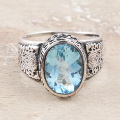 Men's Blue Topaz and Sterling Silver Ring - Magnificent Glitter | NOVICA Luxury Silver Men's Ring With Blue Topaz, Luxury Silver Topaz Ring For Men, Blue Zircon Ring, Natural Pearl Ring, Moonstone Pendant Necklace, Smoky Quartz Ring, Bold Rings, Topaz Color, Beaded Pendant Necklace