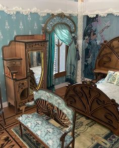 a dollhouse bedroom with furniture and accessories