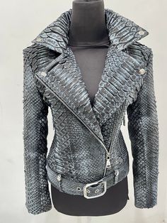 This jacket was made of KING (DRAGON) python leather. ⠀ This type of leather is very rare. This leather has the biggest flakes among all types of python leather. ⠀ ❗️ANTIQUE COLOR - unique color, when the leather undergoes a skin aging technology. This is why the scales look torn (aging effect).  👉PLEASE SEE THE PHOTOS Also the color is not uniform - the patterns and shades of each skin may vary. Such an inhomogeneous skin painting shall NOT BE REGARDED AS A DEFECT❗️❗️❗️ 👆Please consider this Dragon Jacket, King Dragon, Skin Painting, Snakeskin Jacket, Outfits Jewelry, Womens Biker Jacket, Designer Jackets, Accessories Silver, Skin Aging