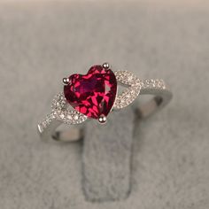 Red ruby ring July birthstone ring heart shape engagement ring white gold ring gold jewelry for woma Heart Cut Lab-created Ruby Promise Ring, Lab-created Ruby Heart Cut Promise Ring, Red Heart-shaped Rings With Accent Stones, Red Heart Shaped Rings With Accent Stones, Red Heart-shaped Birthstone Ring, Heart Cut Lab-created Ruby Ring Fine Jewelry, Red Diamond Heart Shaped Ring, Red Heart-shaped Rings With Center Stone, Anniversary Heart Cut Lab-created Ruby Rings