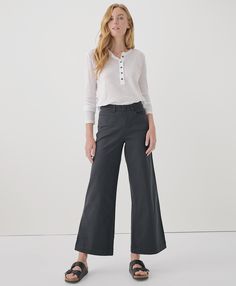 Women’s Stretch Twill Denim Wide Leg Pant made with Organic Cotton | Pact Versatile Bottoms For Casual Gatherings In Fall, Versatile Fall Bottoms For Casual Gatherings, Casual Wide Leg Pants For Everyday Fall Wear, Straight Leg Bottoms For Fall Casual Gatherings, Effortless Straight Leg Pants For Fall, Casual Mid-rise Wide Leg Pants For Everyday, Wide Leg Bottoms For Casual Gatherings In Fall, Fall Casual Wide Leg Bottoms, Wide Leg Bottoms For Fall Casual Gatherings