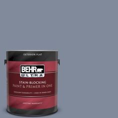 a yellow paint can with the words behr premium plus ultra in black on it