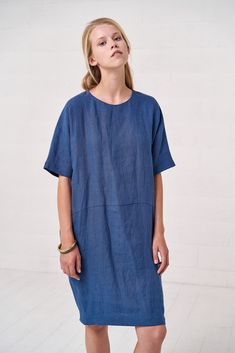 "This intense blue baggy / bubble dress is comfortable linen gown for just everyday! Loose silhouette with wide half sleeves and comfy side pockets - this dress is a must have when you don't want to feel restrained and need some air between you and your clothes. This dress is created for your maximum comfort! It will become your fave one for hot summer days. Stonewashed linen fabric gives this garment unique appearance and feel of softness, which I am sure you will highly appreciate! Perfect wea Blue Oversized Short Sleeve Dress, Oversized Blue Short Sleeve Dress, Blue Relaxed Fit Dress With Half Sleeves, Blue Linen Short Sleeve Dress For Daywear, Blue Linen Dress With Short Sleeves For Daywear, Blue Linen Dress With Short Sleeves Relaxed Fit, Blue Linen Dress With Short Sleeves And Relaxed Fit, Blue Linen Dress Relaxed Fit Short Sleeve, Oversized Linen Short Sleeve Dress