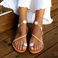 Category:Sandals; Upper Materials:Faux Leather; Embellishment:Flower; Season:Summer; Heel Type:Flat Heel; Gender:Women's; Toe Shape:Open Toe; Style:Elegant,Cute,Casual; Heel Height(inch):1-2; Outsole Materials:Rubber; Occasion:Wedding,Beach,Daily,Party; Closure Type:Loafer; Listing Date:02/24/2023; Production mode:External procurement; 2024 Trends:Plus Size,Flat Sandals,Boho Bohemia Beach; Foot Length:; Foot Width:; SizeChart1_ID:2:179956; Size chart date source:Provided by Supplier.; US Size:nu