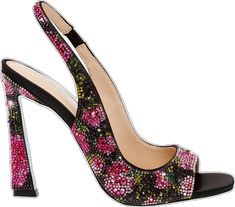 MINA BLACK/PINK FLORAL - SHOES - Betsey Johnson Glamorous Pink Slingback Pumps For Spring, Slingback Heels, Women's Heels, Slingback Heel, Strike A Pose, Womens Heels, New Shoes, Black Floral, Pink Floral