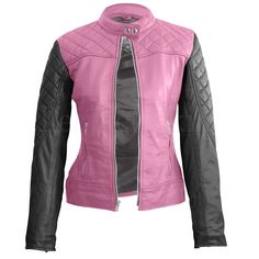 Learn to live and cherish every moment. Ladies, you will fall in love with this fitted leather jacket instantly. With its exquisite color combination of a pink body with black sleeves, you’ll portray a sharp, chic look anywhere. Step out with an attitude and make everyone envious. Made from 100% genuine leather, this jacket oozes quality. The zip-down front sports an easy-to-wear style. Two front zip pockets and long sleeves that zip shut all enhance the sleek, sexy appearance. With its timeless, classy vibe, you’ll look perfect all year round. So, go ahead and upgrade your wardrobe today! Some amazing features of this jacket include: Designed with the greatest attention to details 100% fresh genuine leather YKK zippers Vibrant pink and black color combination Fitted Black Color Block Outerwear, Fitted Pink Biker Jacket For Winter, Pink Fitted Long Sleeve Biker Jacket, Fitted Long Sleeve Pink Leather Jacket, Fitted Pink Leather Jacket For Winter, Chic Pink Biker Jacket, Chic Pink Fitted Biker Jacket, Chic Fitted Pink Biker Jacket, Pink Fitted Leather Jacket