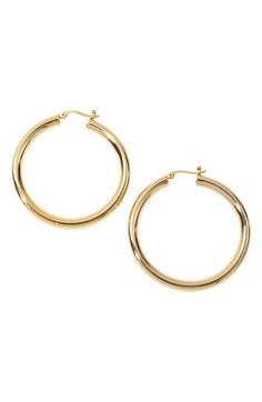 Go for a classic look in 18-karat gold-plated hoop earrings. 2" hoop diameter 18k-gold plate Imported Miranda Frye Jewelry, Earrings In Gold, Classic Looks, Gold Bracelet, 18k Gold, Gold Plate, Hoop Earrings, Nordstrom, Plating