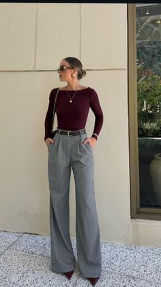 Outfits With Trousers Classy, Light Summer Fall Outfits, Mid 20s Outfits, Mid 20s Fashion Outfits, Realtor Fits, Corporate Fits, Adrette Outfits, Wide Legged Pants, Fest Outfits