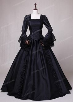 Black Ball Gown Theatrical Victorian Gown D3003 - D-RoseBlooming Ball Gowns Victorian, Black Victorian Dress, Victorian Ball Gowns, Gothic Victorian Dresses, Victorian Gown, Victorian Dresses, Black Ball Gown, Jewelry Victorian, Masked Ball