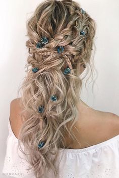 Prom Hair Down, Boho Wedding Hair, Boho Hairstyles, Braids For Long Hair