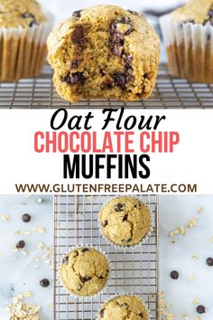 oat flour chocolate chip muffins on a cooling rack