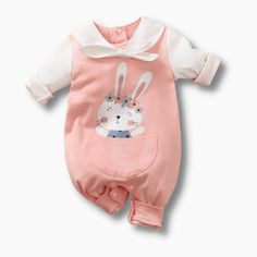 A cute and charming baby romper is here! It has different cute cartoon designs and style that makes your baby look even more cute and pretty. It features a baby collar with style, a front pocket along with cartoon animal print designs, and a closure button for easy change. It is made of cotton and lightweight material. Perfect for everyday styling, casual occasions, or even photoshoot. Let your little one look cute and adorable with this romper. Material: Cotton Cute Cotton Jumpsuits And Rompers With Long Sleeves, Cute Long Sleeve Onesie, Cute Cotton Jumpsuit With Long Sleeves, Playful Long Sleeve Bubble Romper, Spring Cartoon Print Long Sleeve Bodysuit, Spring Long Sleeve Bodysuit With Cartoon Print, Spring Long-sleeve Bodysuit With Cartoon Print, Long Sleeve Pink Onesie With Cartoon Print, Pink Long Sleeve Onesie With Cartoon Print