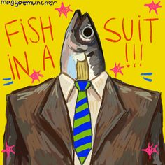 a fish in a suit with a striped tie