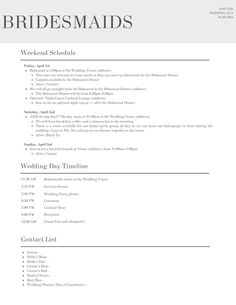 the wedding checklist is shown in this format, and it includes information for each bride