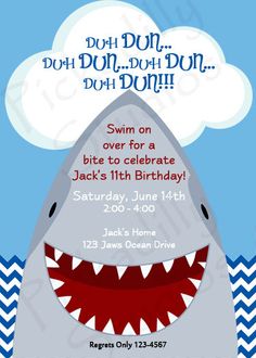 a shark birthday party card with the words, don't do it for fun