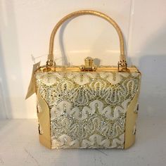 Hard Case Mini Purse. Never Used, Like New. Color Gold. Gold Clutch Evening Bag For Spring, Gold Rectangular Evening Bag For Spring, Gold Clutch For Formal Spring Occasions, Spring Formal Gold Clutch, Gold Clutch For Spring Party, Gold Evening Bag For Spring Parties, Gold Spring Party Evening Bag, Gold Party Bags For Spring, Gold Bags For Spring Wedding