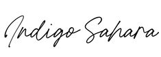 the word indigo sahara written in cursive ink