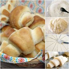 several different types of breads and pastries in various stages of being made with them