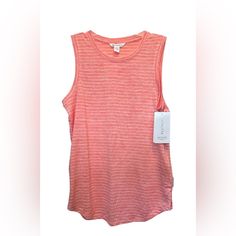 Elevate Your Activewear Game With This Athleta Breezy Tank. The Striped Pattern, Round Neckline, And Pullover Closure Make It A Versatile Addition To Your Wardrobe. Perfect For Any Occasion, This Sleeveless Tank Top Is Machine Washable And Features A Lightweight Design That Will Keep You Cool And Comfortable All Day Long. Ideal For Women Who Prefer A Regular Fit, This Tank Top Comes In A Small Size And Is Perfect For Those Who Love Activewear. With Its Breathable Material And Orange Color, This Spring Crew Neck Gym Tank Top, Spring Workout Tank Top With Crew Neck, Spring Workout Crew Neck Tank Top, Spring Athleisure Tank Top, Casual Tank Top For Light Exercise In Summer, Athleisure Tops For Light Exercise In Spring, Casual Racerback Tops For Light Exercise, Casual Sleeveless Tops For Light Exercise, Sleeveless Tops For Light Exercise In Spring