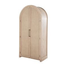 a tall wooden cabinet with an arched top and two doors on one side, the door is