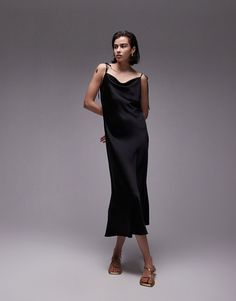 Dresses by Topshop This is Topshop Plain design Cowl neck Tie-back fastening Regular fit Winter Party Dress, Midi Slip Dress, Prom Dress Shopping, Long Sleeve Floral Dress, Satin Slip Dress, Plain Design, Active Wear Leggings, Evening Dresses Prom, Floral Dress Black