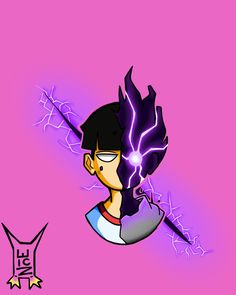 a cartoon character with lightning coming out of his head