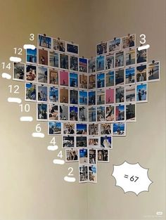 Bedroom Wall Photo Frames, Instax Heart Wall, Heart Layout For Pictures On Wall, Cool Photo Wall Ideas, Heart Polaroid Wall Corner, Heart Out Of Polaroid Pictures, Picture Wall Ideas Heart Shape, Photo Collages On Wall, Heart Picture Collage Layout 4x6