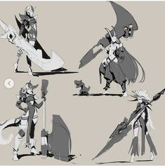 the concept art for an upcoming mobile game is shown in black and white, with different angles