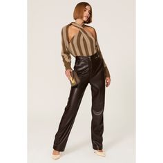 Brown knit (60% Cotton, 40% Acrylic). Knits. Halter neck. Pull on. 21" from shoulder to hemline. Imported. Crop Shrug, Cropped Shrug, Sweater Crop, Rent The Runway, Jonathan Simkhai, Faux Leather Pants, Brown Sweater, Twist Front, Sweater Fashion