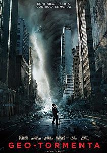 a movie poster for the film geostormenta with a man standing on a city street