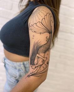 Simple Fish Tattoo, Fish Tattoo Ideas, Salmon Tattoo, Traditional Mermaid Tattoos, Traditional Sailor Tattoos, Good First Tattoos, The Deep Ocean