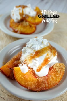 two white plates topped with pastries and whipped cream