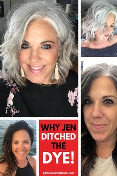 Jen Smith transitioned from a dark brunette beauty to a silver-haired Instagram sensation known as @silverfox40tales.  Check out why she ditched the dye and decided to go gray.  #grayhair #gogray #transitiontogray Grey Hairstyles, Kim Hair, Sombre Hair, Platinum Pixie, Wedge Haircut, Natural Hair Conditioner, Dark Curly Hair, Color Transition, Dark Brunette Hair