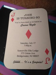 an image of a playing card birthday party with the words jose is turning 60 on it