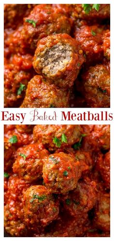 meatballs in marinara sauce and parsley baked meatballs