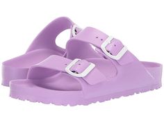 Birkenstock Arizona Essentials - Women's Shoes : Lavender EVA : Please be advised that the Birkenstock® Narrow width can accommodate both traditional narrow and medium widths. No need to ponder−take classic appeal with you anywhere you go when you're rockin' the Arizona Essentials sandal! Ultralight and high-quality EVA upper is highly flexible and odor neutral. Sandal is ultralightweight, waterproof, and washable. EVA-lined interior. Raised toe bar is designed to encourage the natural gripping Cheap Purple High Heel Sandals, Birkenstock Arizona Eva, Arizona Eva, Foot Exercises, Neutral Heels, Women Shoes Online, Birkenstock Sandals, Travel Shoes, Birkenstock Milano