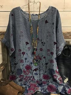 Women's Plus Size Tops Blouse Shirt Floral Leaf Print Short Sleeve Round Neck Basic Vintage Daily Going out Cotton Blend Fall Spring Wine Red Blue 8705860 2021 – $16.99 Non-stretch Short Sleeve Blouse For Beach, Non-stretch Cotton Beach Top, Fall Crew Neck Blouse For Beach, Non-stretch Summer Blouse For Beach, Spring Crew Neck Blouse For Beach, Summer Beach Blouse With Crew Neck, Summer Crew Neck Blouse For Beach, Non-stretch Printed Casual Blouse, Summer Crew Neck Blouse For The Beach