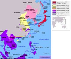 a map of asia showing the countries in purple and red, with different colored areas