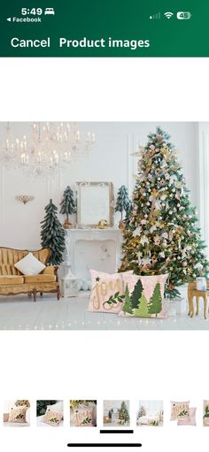 a christmas tree and couch in a room