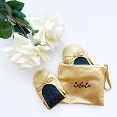 Lolalu is a socially conscious brand with a mission to help families affected by rare chromosome disorders and to raise awareness to medical professionals. They donate a minimum of 15% of their profits directly to charities that help support their cause. When you shop with Lolalu, you can do good and look good too Irresistibly practical rollable flats! Foldable ballet flats from Lolalu are the perfect gift for you and your guests to make it through a night to remember. Our rollable shoes are mad Bridesmaid Flats, Gold Slippers, Bridesmaid Slippers, Wedding Ballet Flats, Foldable Flats, Party Flats, Foldable Ballet Flats, Crystal Bridal Headpiece, Skechers Slip On