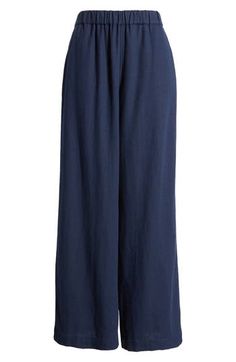 Cut from a breezy linen blend with a high waist and wide legs, these pull-on pants are a cool remake of a closet classic. 30" regular inseam; 25" leg opening; 11 12" front rise; 16" back rise (size Medium) 28" petite inseam; 24" leg opening; 11" front rise; 15" back rise (size Medium P) Elastic waist Front slant pockets; faux back welt pocket 55% linen, 45% rayon Machine wash, tumble dry Imported Women's Clothing Vacation Linen Wide-leg Bottoms, Linen Wide-leg Pants For Vacation, Linen Wide Leg Bottoms With Pull-on Style, Wide Leg Linen Bottoms With Pull-on Style, Chic Cotton Wide Leg Pants With Pull-on Style, Summer Linen Pull-on Style Bottoms, High Waist Linen Vacation Bottoms, High Waist Linen Bottoms For Vacation, Blue High Waist Linen Wide Leg Pants