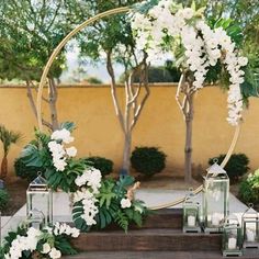 a table with candles and flowers on it