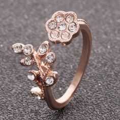 Lovely Flower Rhinestone Ring – Cutie Gifts Store Rose Gold Flower-shaped Cubic Zirconia Rings, Rose Gold Flower-shaped Rings With Cubic Zirconia, Rose Gold Cubic Zirconia Flower Promise Ring, Rose Gold Cubic Zirconia Flower Ring As A Gift, Rose Gold Flower Ring For Gift, Adjustable Rose Gold Flower Ring For Anniversary, Adjustable Flower Rings For Anniversary, Adjustable Flower Shaped Anniversary Rings, Adjustable Flower Ring For Valentine's Day